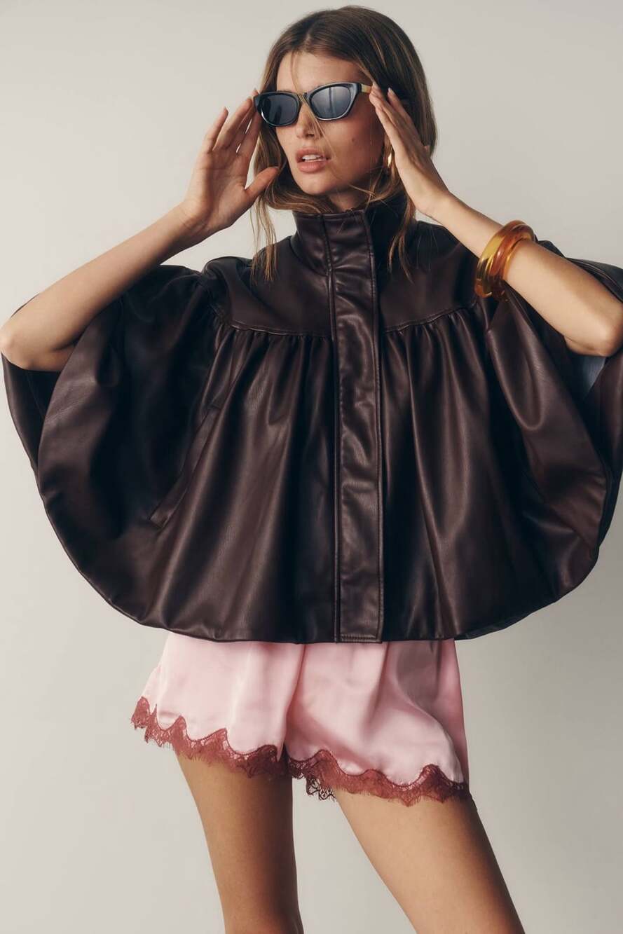 ANTHROPOLOGIE Faux-Leather Funnel-Neck Jacket SIZE SMALL/ MEDIUM NWT